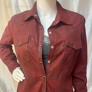 Genuine Leather Ryan Michael Women’s Burgundy Western Shirt Pearl Snaps